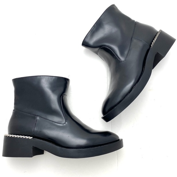 Zara Vegan Leather Moto Platform Ankles Boots BK - Picture 4 of 12